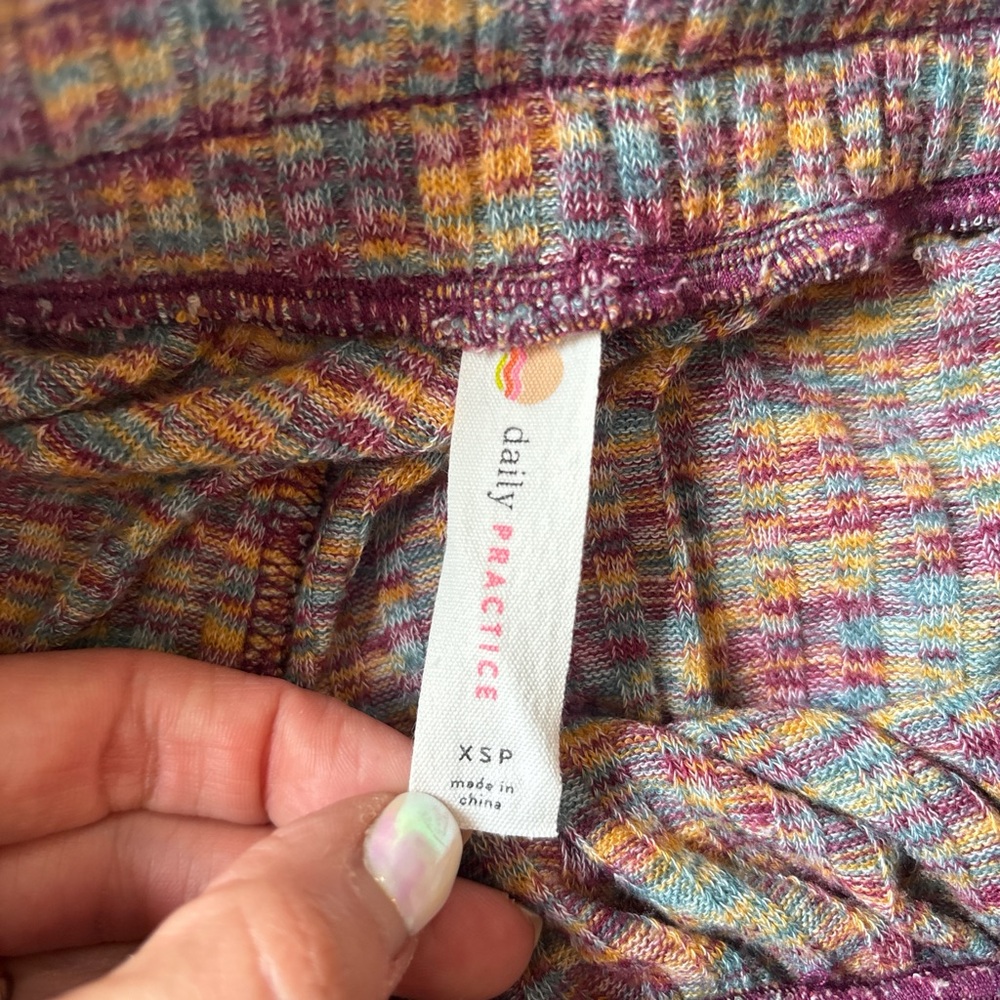 Daily Practice Anthropologie Multicolor Wide Leg Ribbed Flounce Pants XSP - Picture 8 of 9